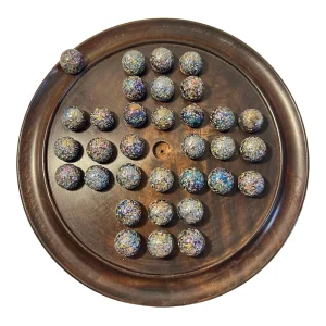 30cm Diameter WOODEN SOLITAIRE BOARD GAME with GLITTERBOMB GLASS MARBLES | classic wooden solitaire game | strategy board game | family board game | games for one | board games