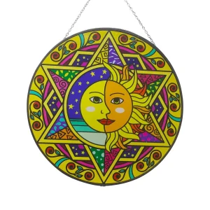 30cm Sun and Moon Eclipse Glass Suncatcher with Hanging Chain - Colourful Window Decoration for Conservatories, Living Rooms, and Gardens