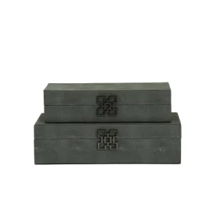 Set of 2 Faux Leather Grey Long Boxes